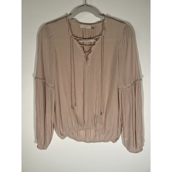 Ramy Brook light pink lace-up peasant blouse ruffle fringe sz XS coquette - Picture 1 of 10